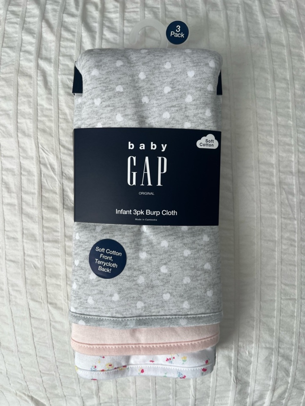 GAP Infant 3-Pack Burp Cloths - Gray, Pink, White
